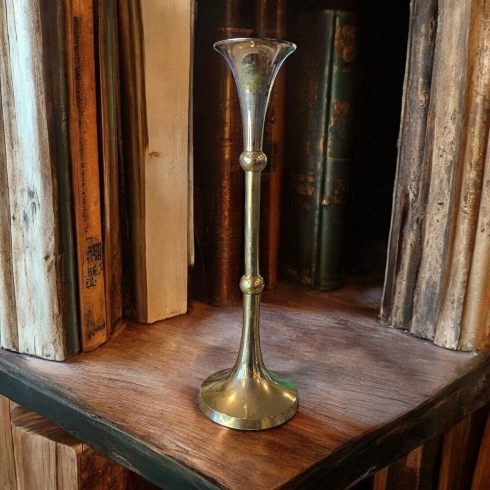 Vintage Brass Candle Stick‎ Holder Tapered Graduated Gold Metal Ball India 9"